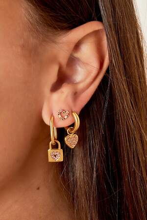 Rhinestone heart earrings Gold Color Stainless Steel h5 Picture3