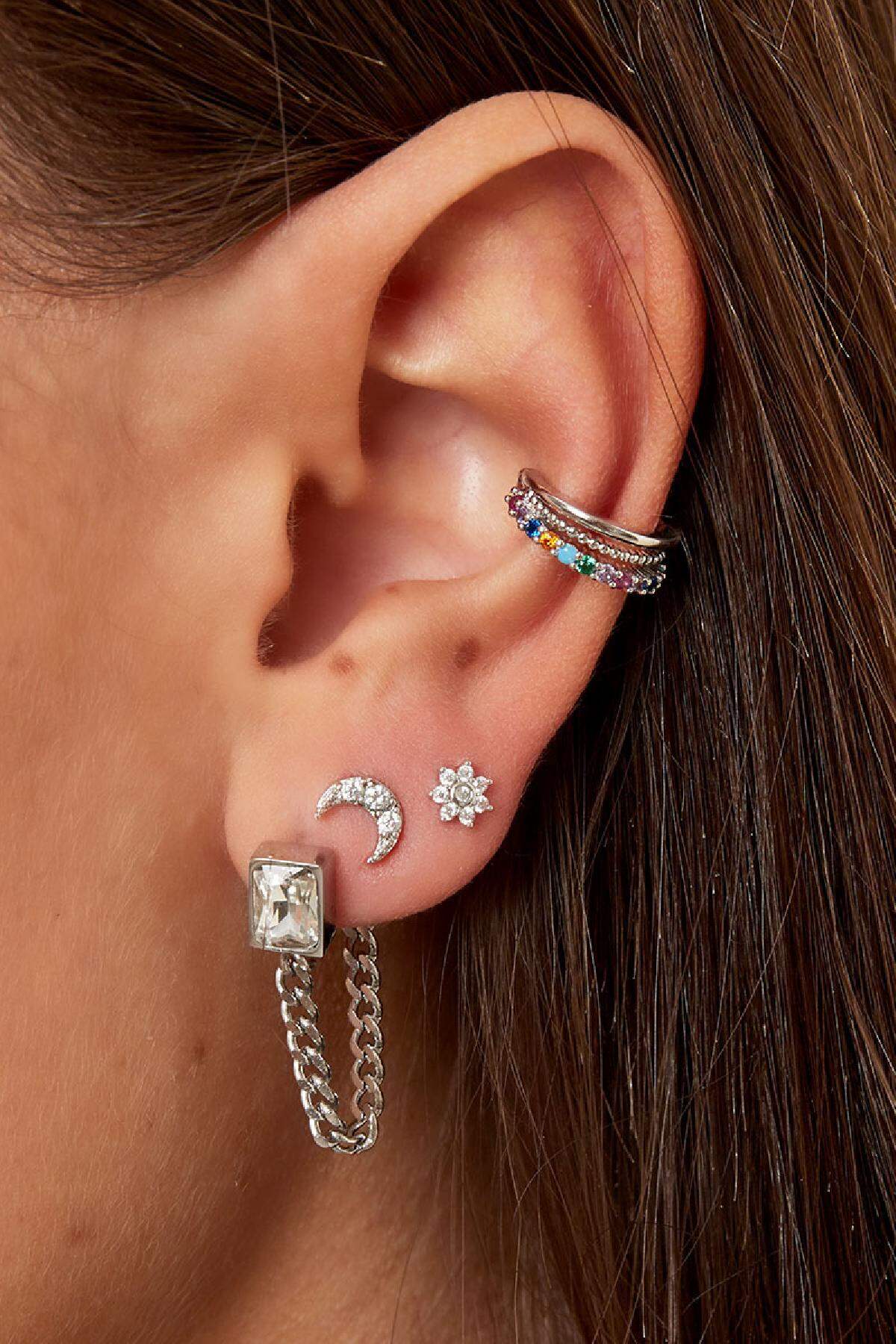 Ear cuff with colorful zircon stones Silver Color Copper 2