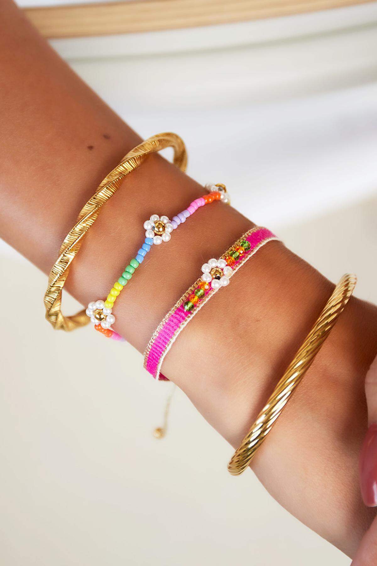 Stoffen armband bloem Geel Polyester Afbeelding3