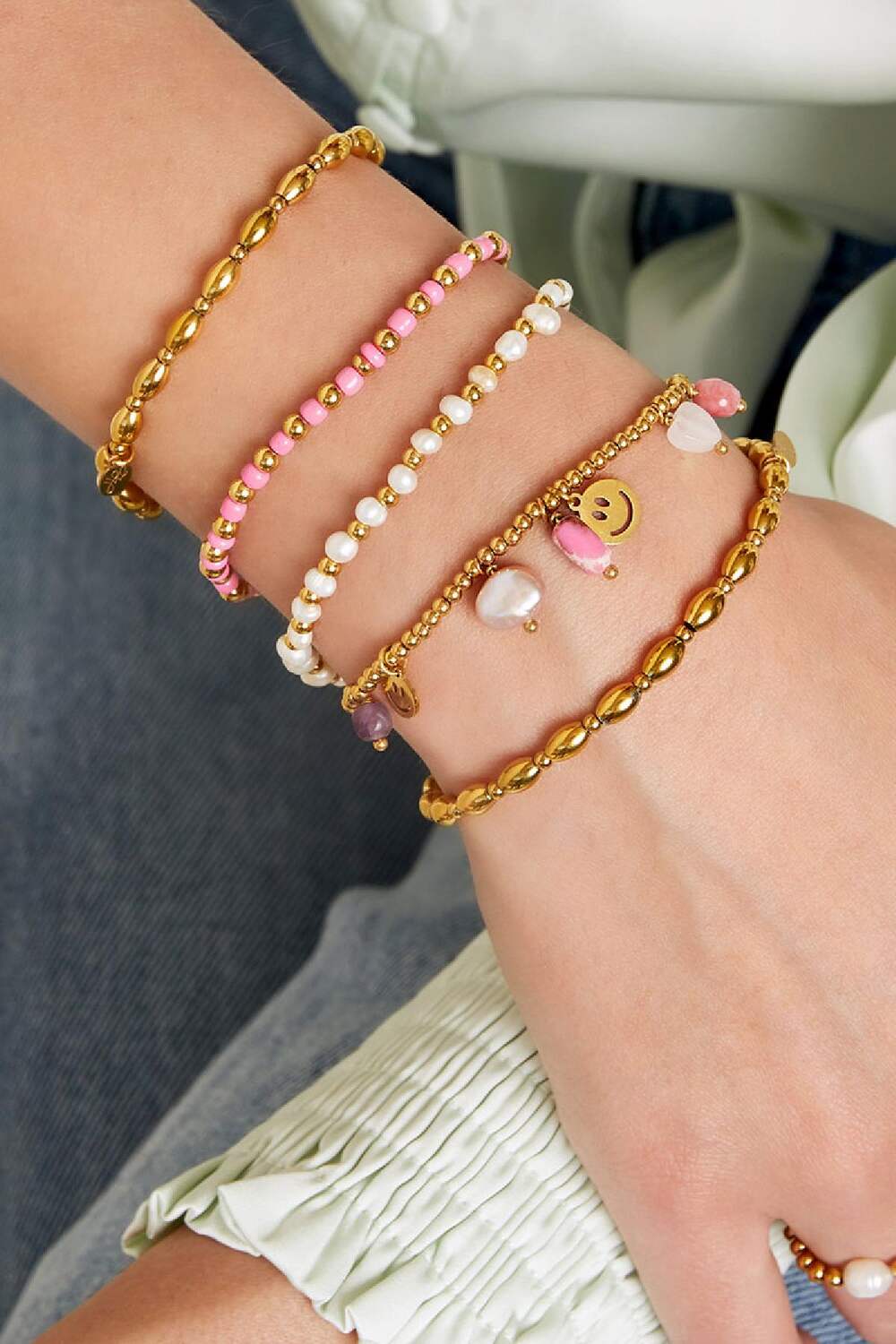 Perlenarmband rosa & Goldfarbe Rosè & Goldfarbe Edelstahl h5Bild2