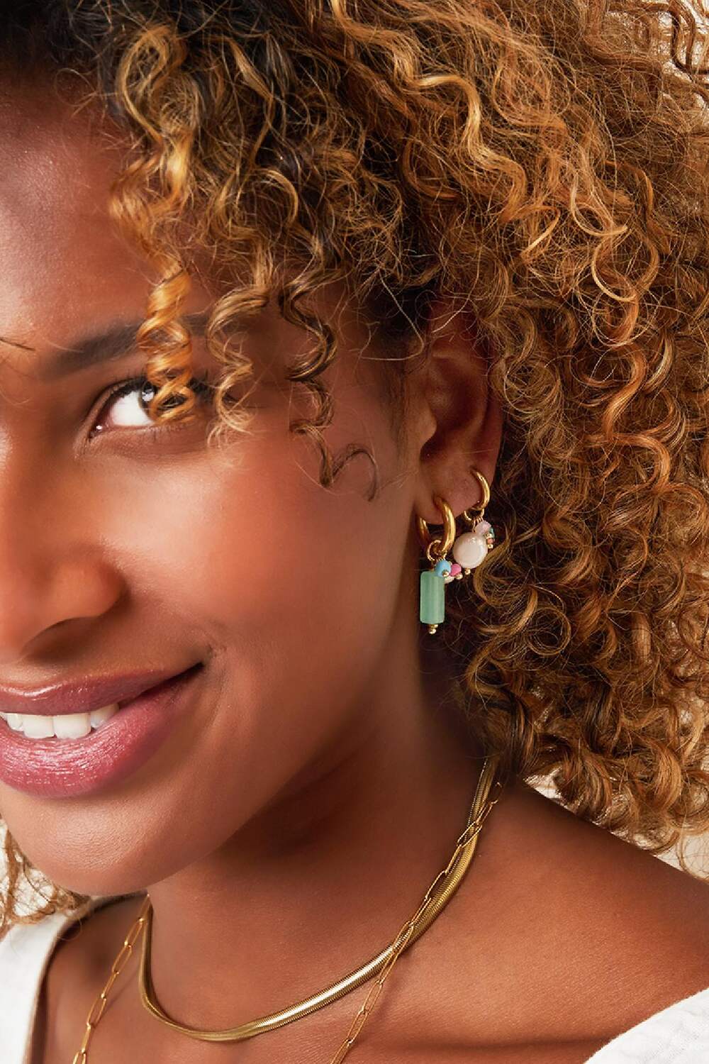 Pendientes colgantes de perlas Color dorado Acero inoxidable h5Imagen3