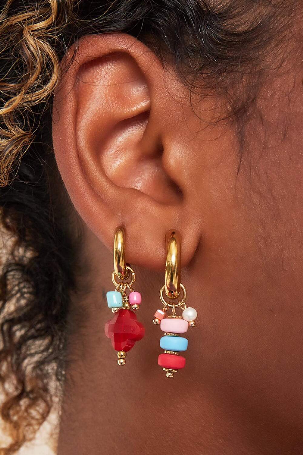 Pendientes colgantes de tréboles Rojo Acero inoxidable h5Imagen5
