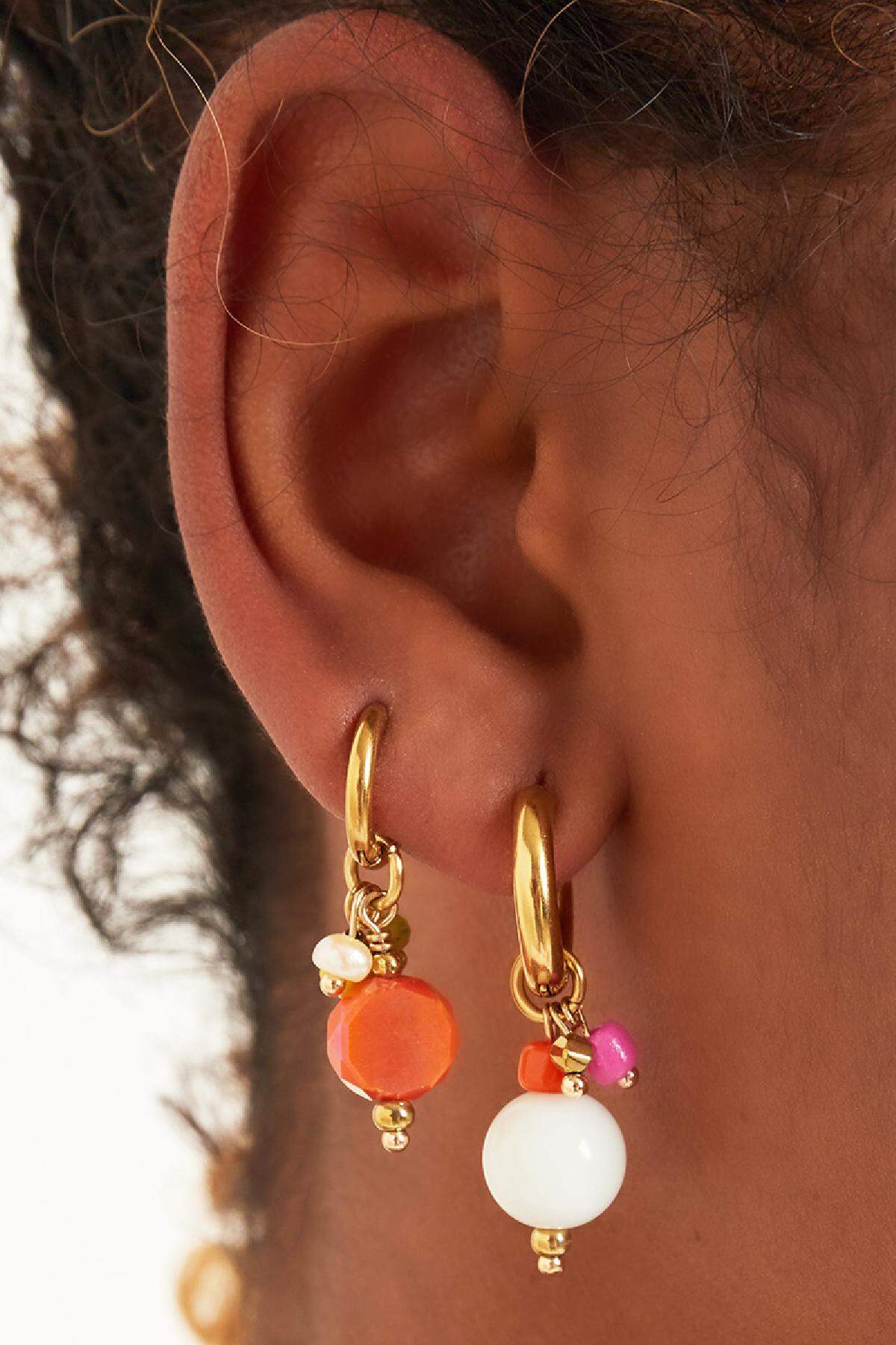 Dangling circle earrings Pink & Gold Color Stainless Steel h5 Picture3