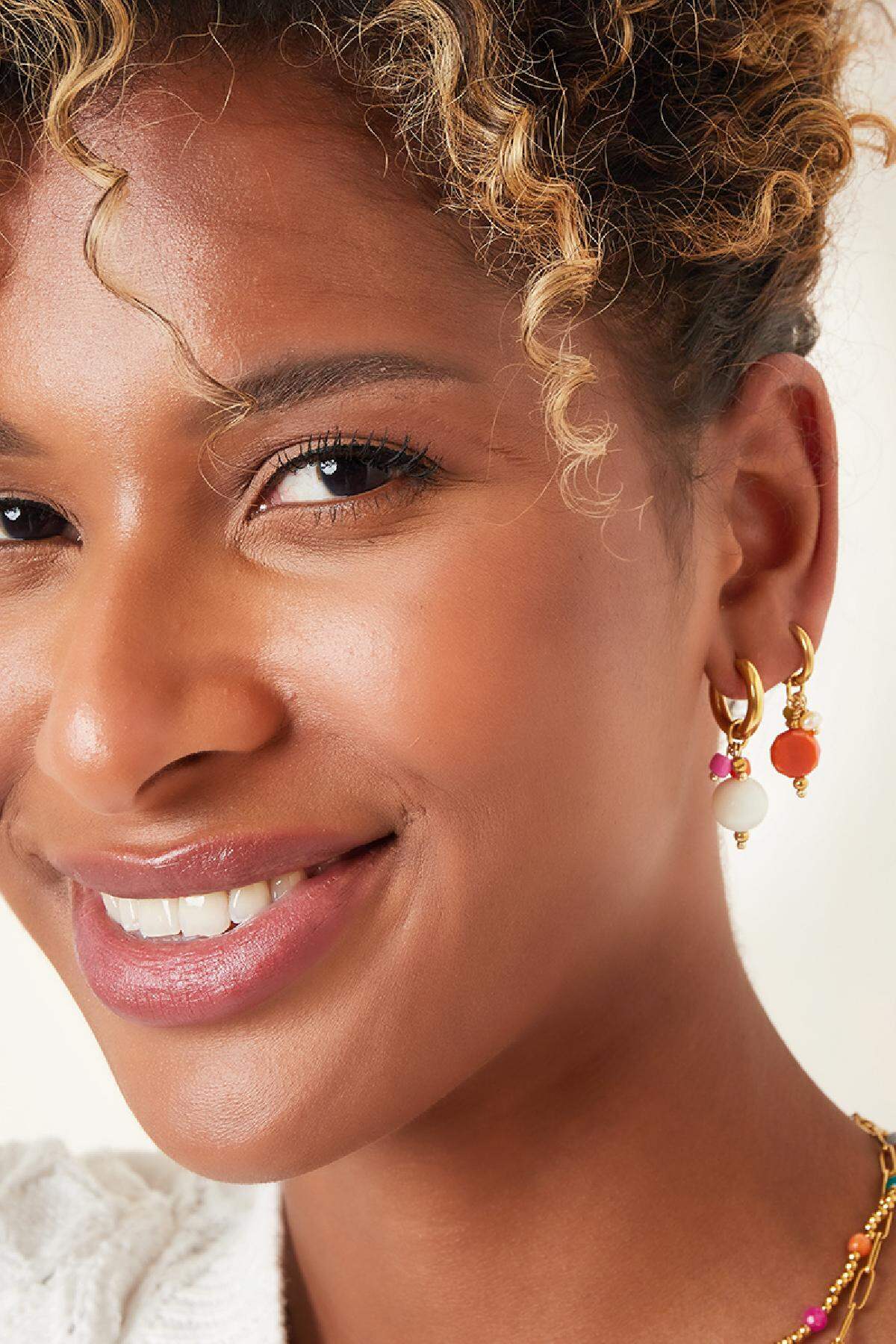 Dangling circle earrings Pink & Gold Color Stainless Steel Picture4
