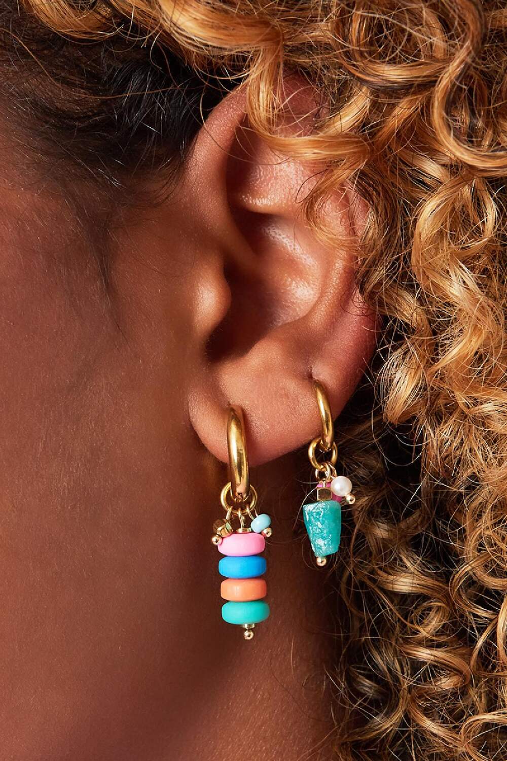 Colourful beads earrings Gold Color Stainless Steel h5Picture4