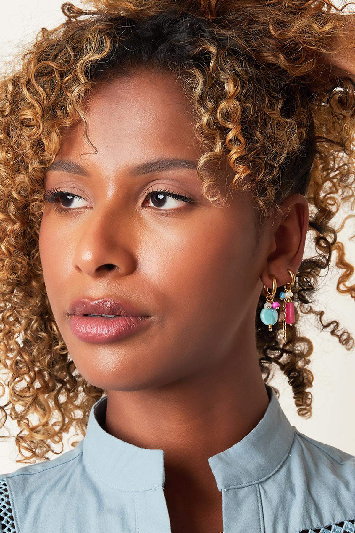 Dangling circle earrings Blue & Gold Color Stainless Steel 2
