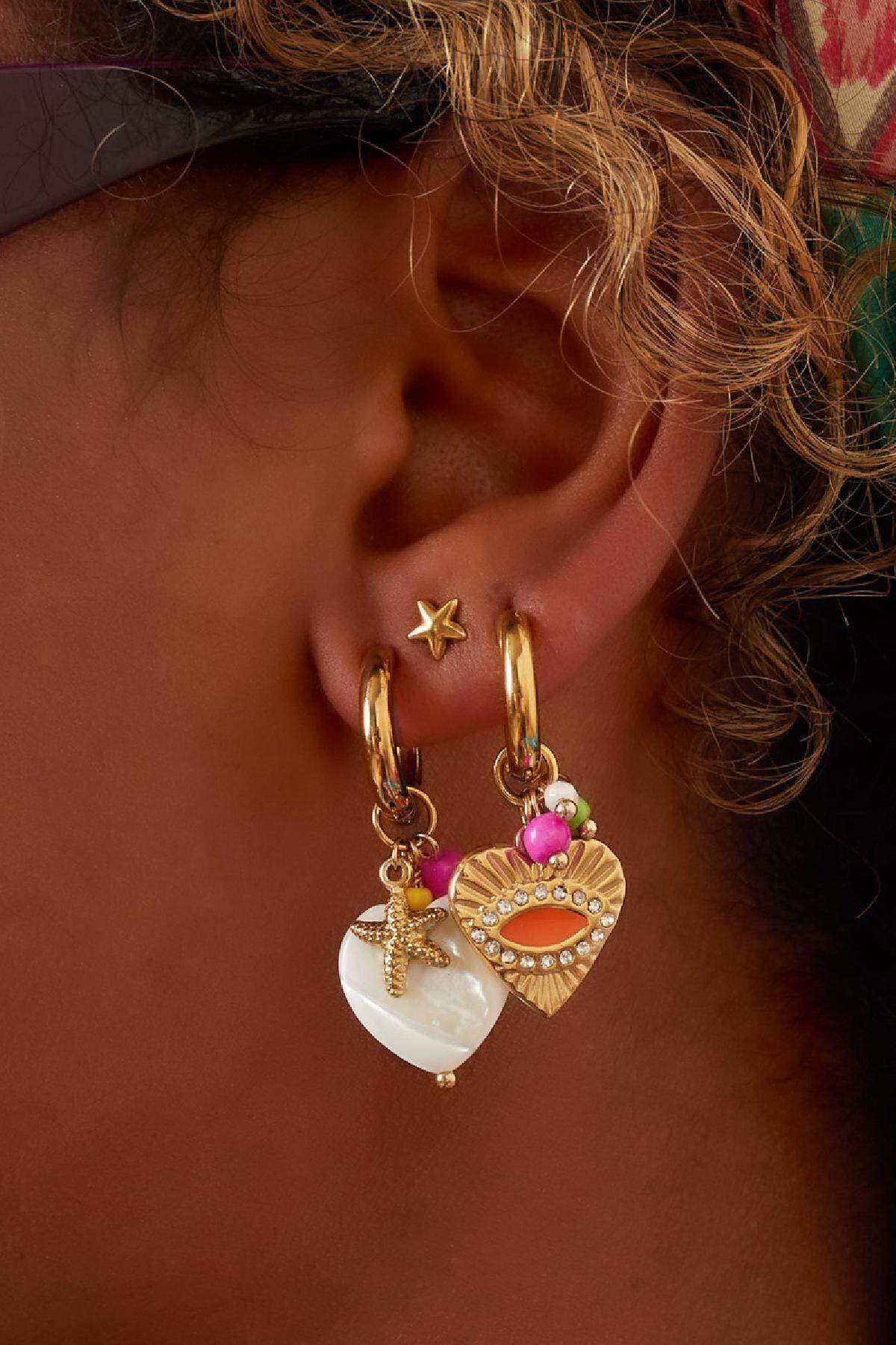Orecchini con cuori pendenti Gold Stainless Steel Immagine3