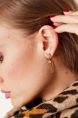 Orecchini pendenti con fiore in zircone Gold Stainless Steel h5 Immagine2