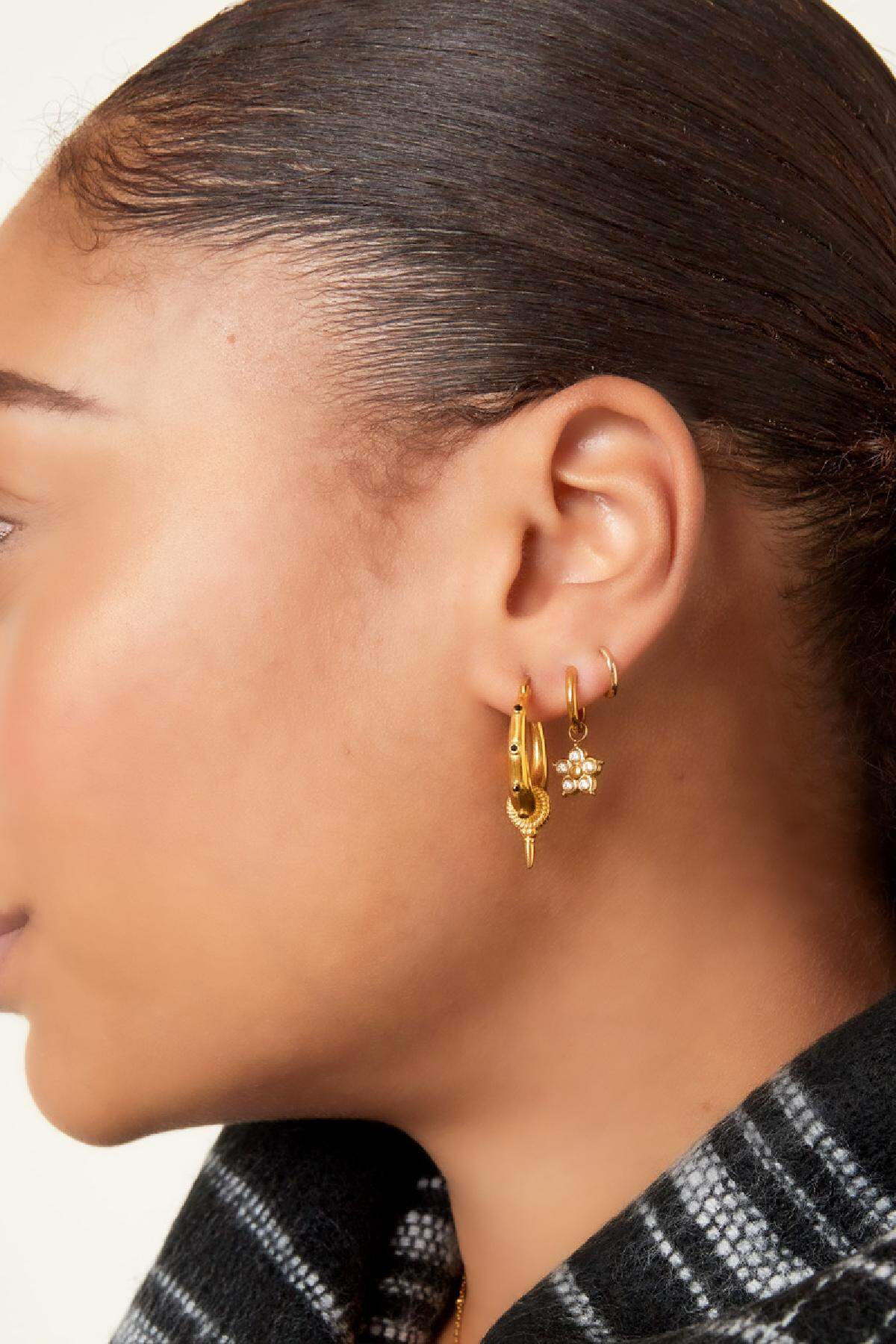 Orecchini con fiore in zircone Gold Stainless Steel h5 Immagine3