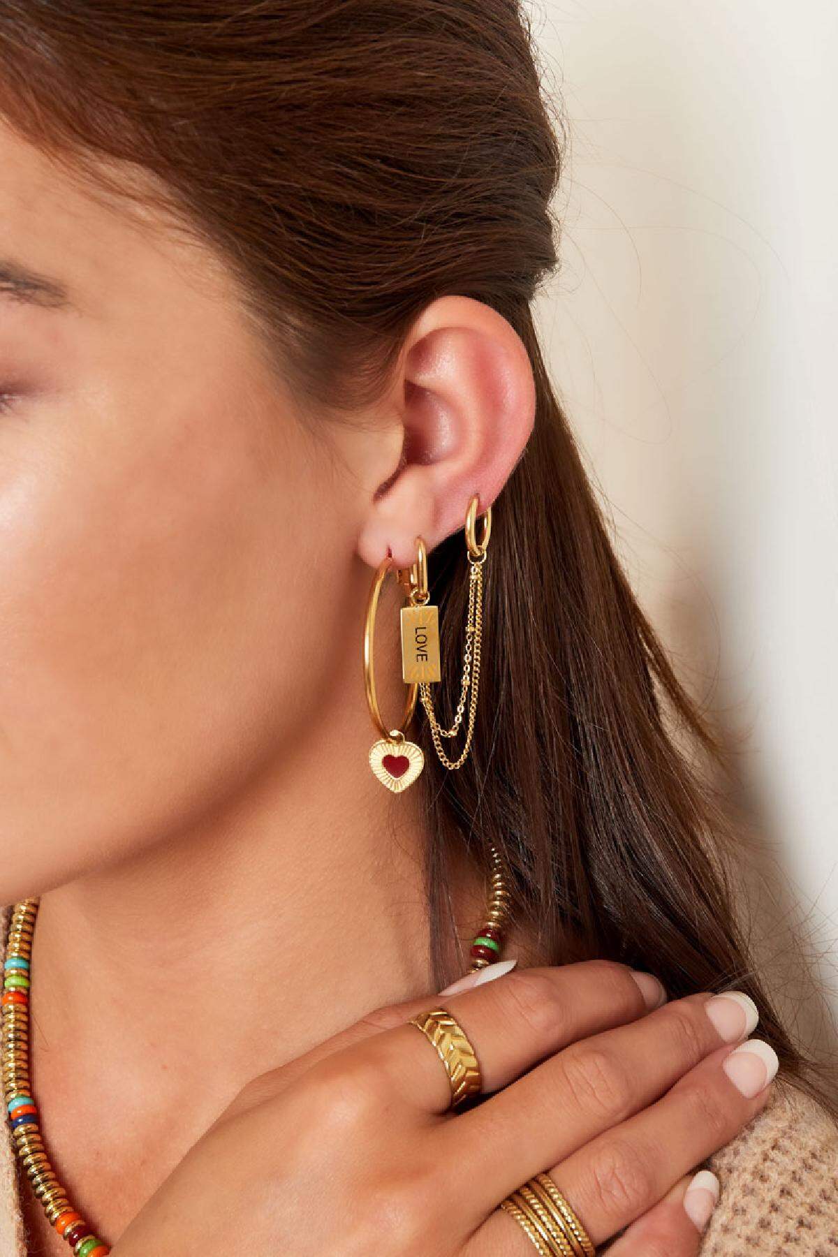 Boucles d'oreilles avec chaîne et charme d'amour Acier inoxydable h5 Image4