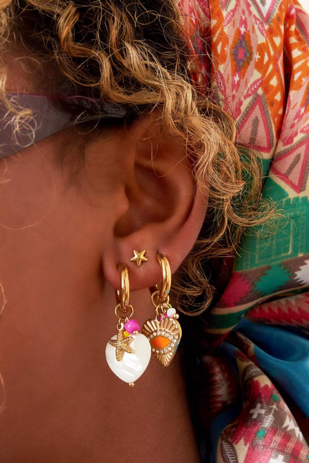 Pendientes estrella de mar - Colección playa Color dorado Acero inoxidable h5Imagen3