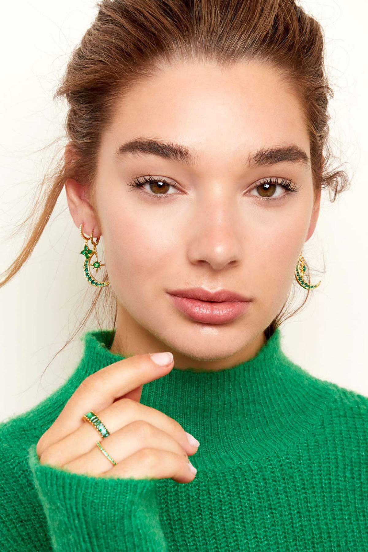 Earrings moon and star - Sparkle collection Green & Gold Color Copper 2