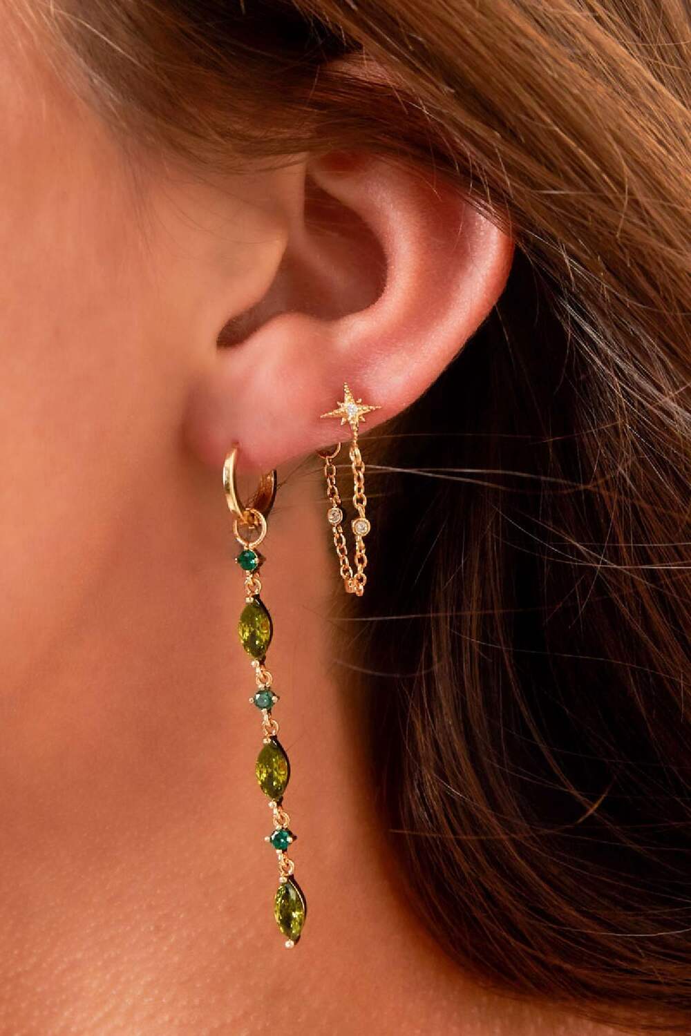 Earrings with chain star - Sparkle collection Gold Color Copper h5Picture2
