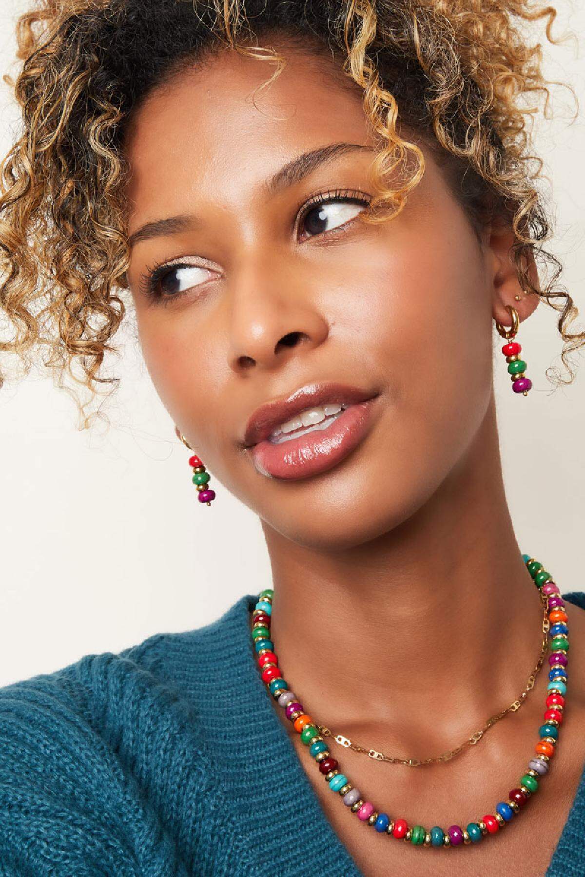 Boucles D'oreilles Trois Pierres Colorées Multicouleur Acier Inoxydable h5 Image2