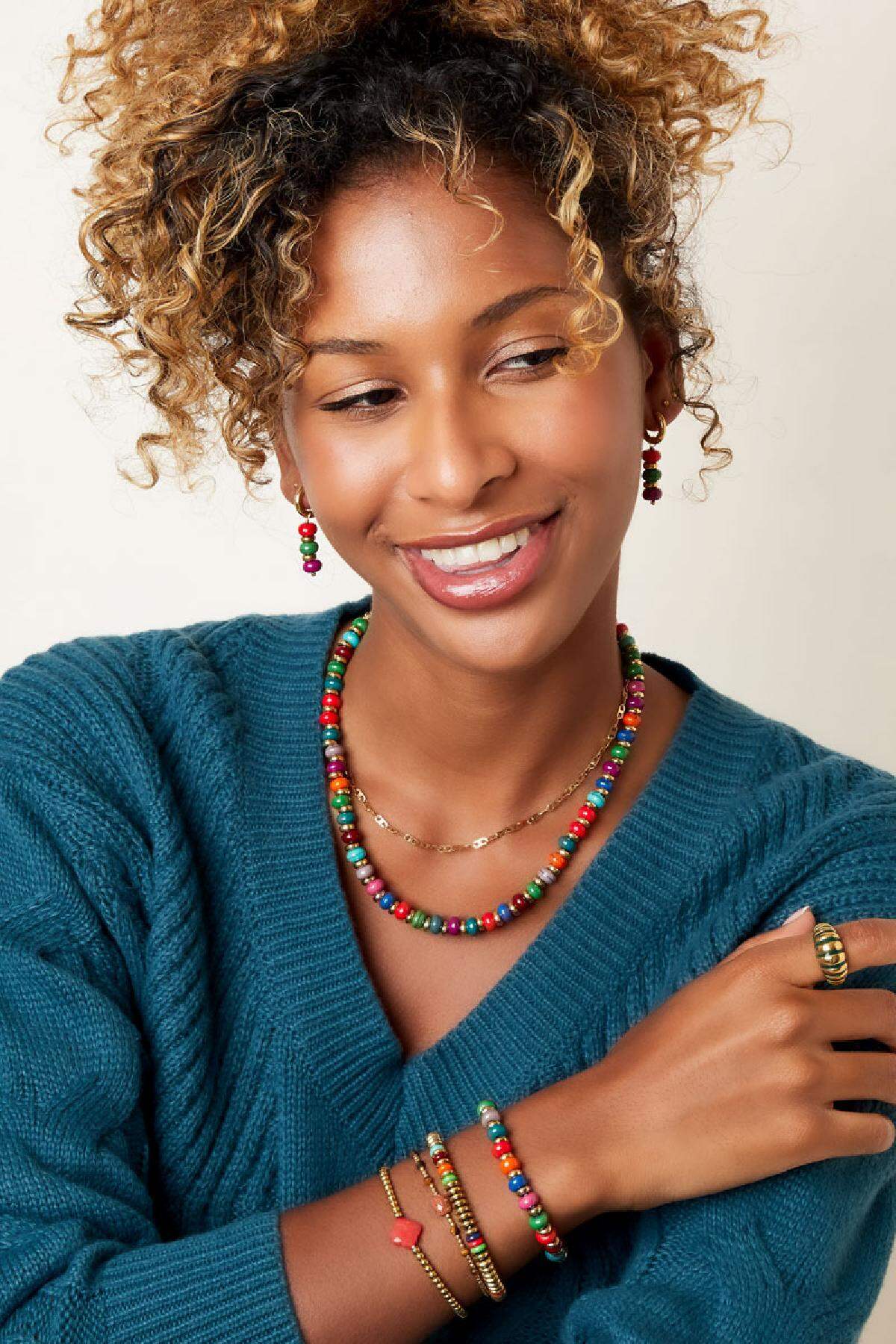 Boucles D'oreilles Trois Pierres Colorées Multicouleur Acier Inoxydable Image4
