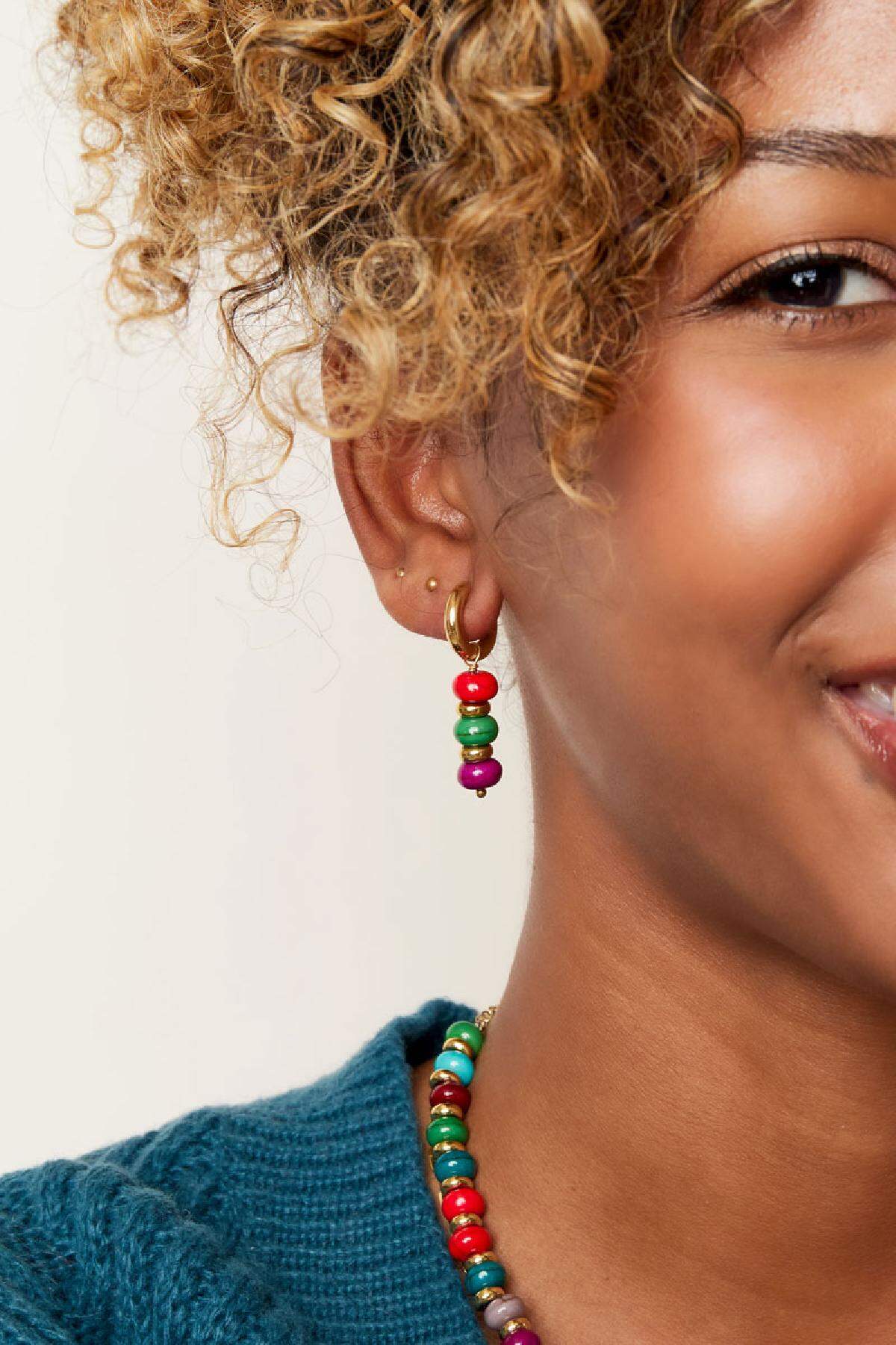 Boucles D'oreilles Trois Pierres Colorées Multicouleur Acier Inoxydable Image3