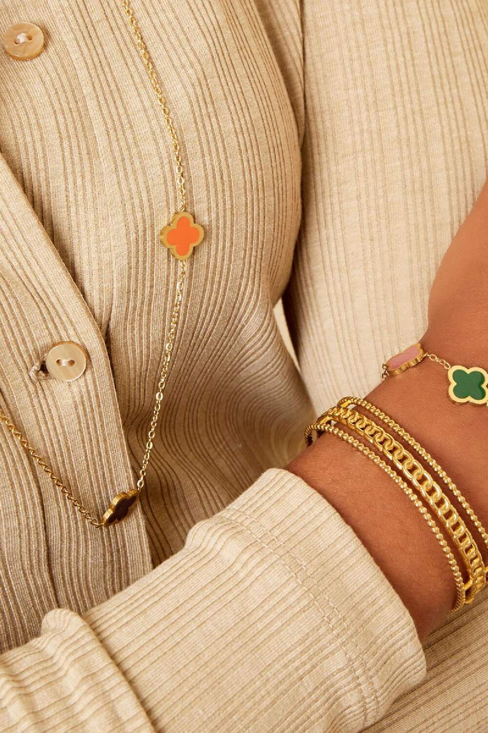 Bracelet with colored clovers Gold color Stainless Steel h5Picture2
