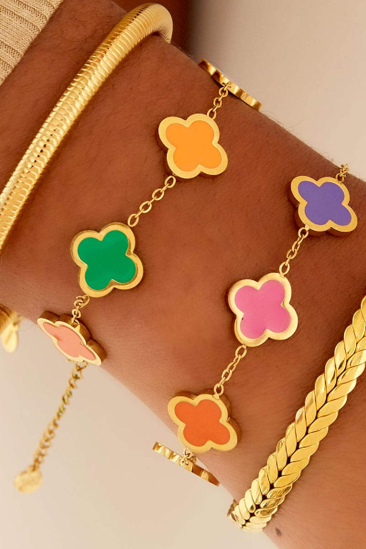 Bracelet with 5 clovers Silver Color Stainless Steel 2