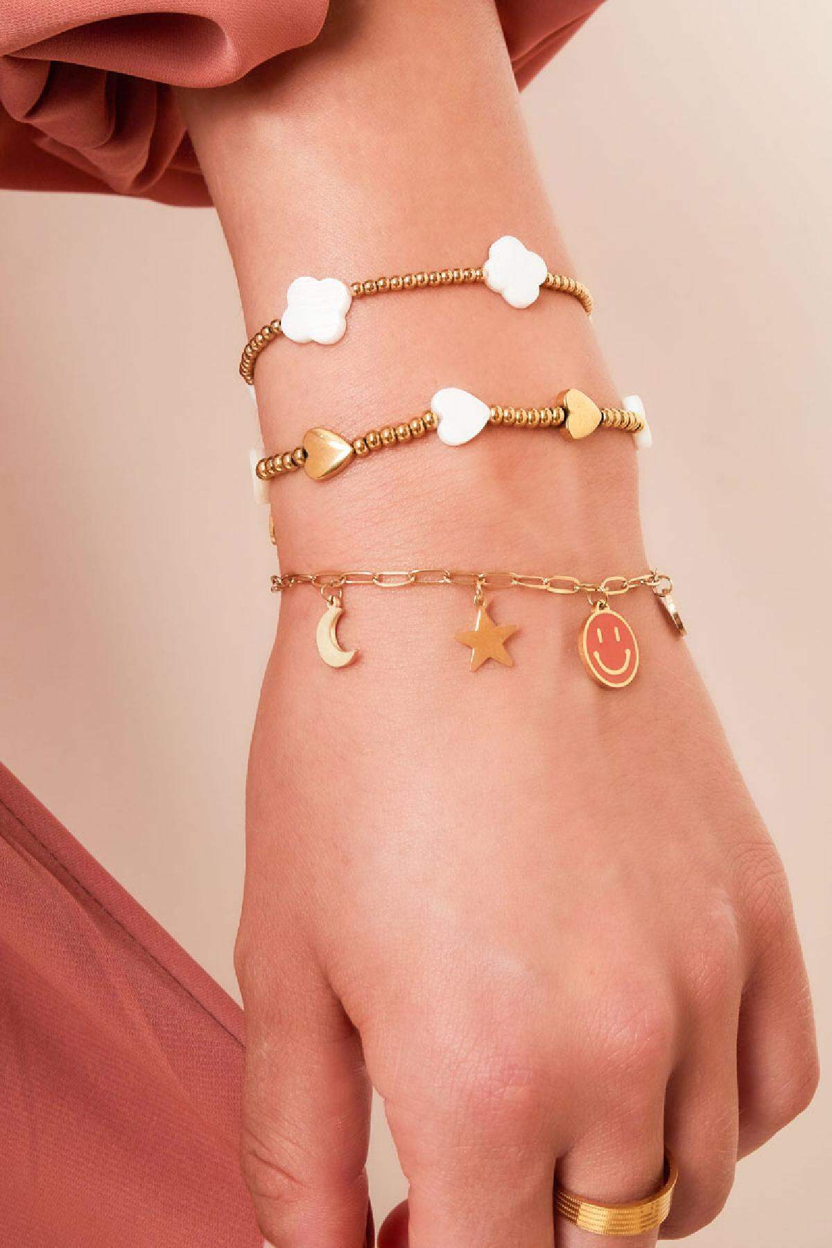 Armband Muschelklee Goldfarbe Edelstahl