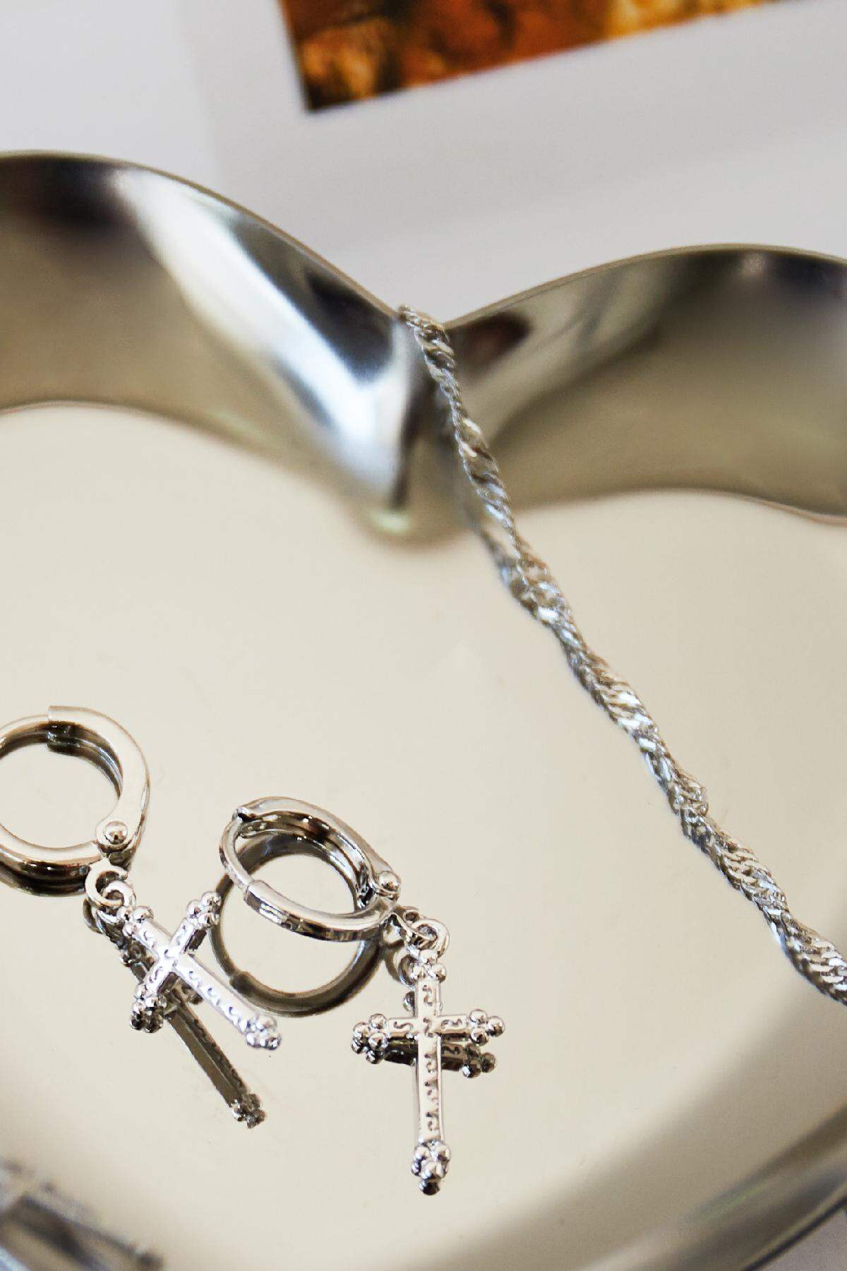 Ohrringe Classic Cross Silber Kupfer h5 Bild2
