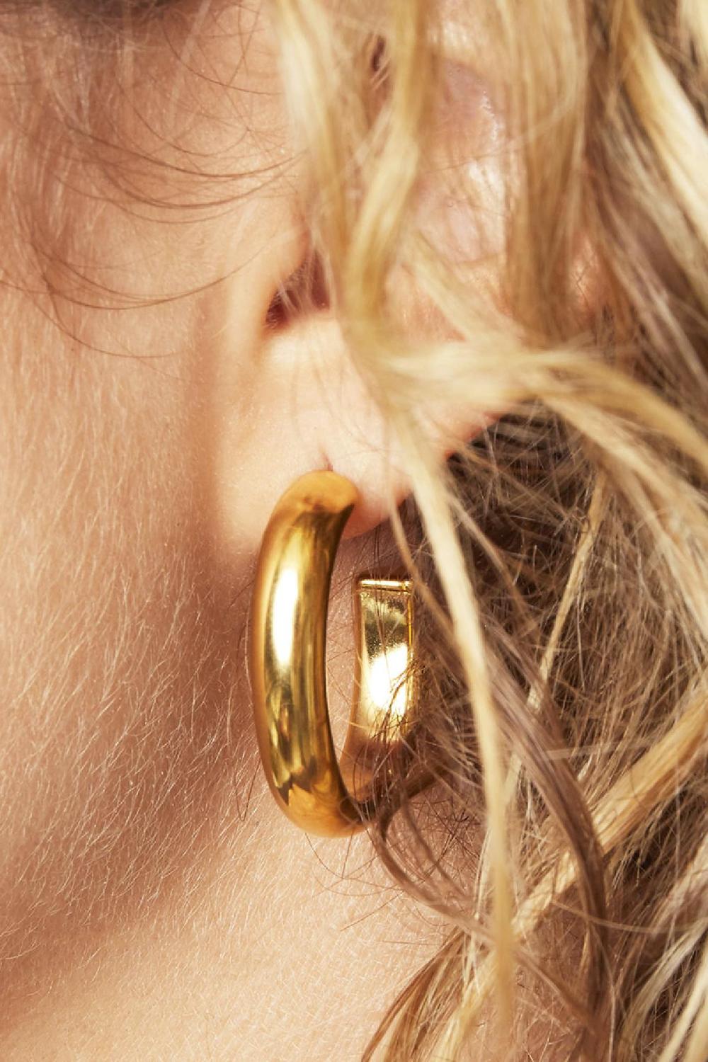 Earrings Hoops Smooth Gold Color Stainless Steel h5Picture2