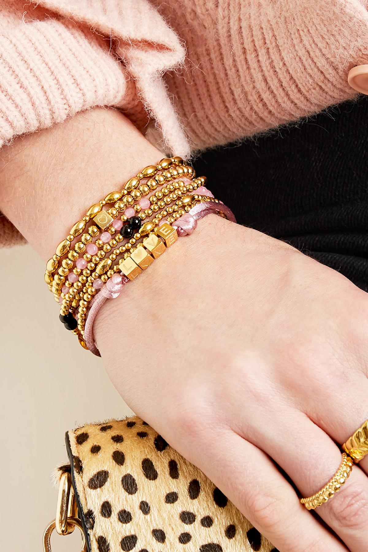 Groothandel Armband RVS Goudkleurig Kralen Hart Motief Set van 1, foto 2 van 3