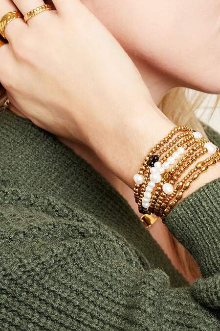 Armband Big Pearl Goud Kleur Stainless Steel 2