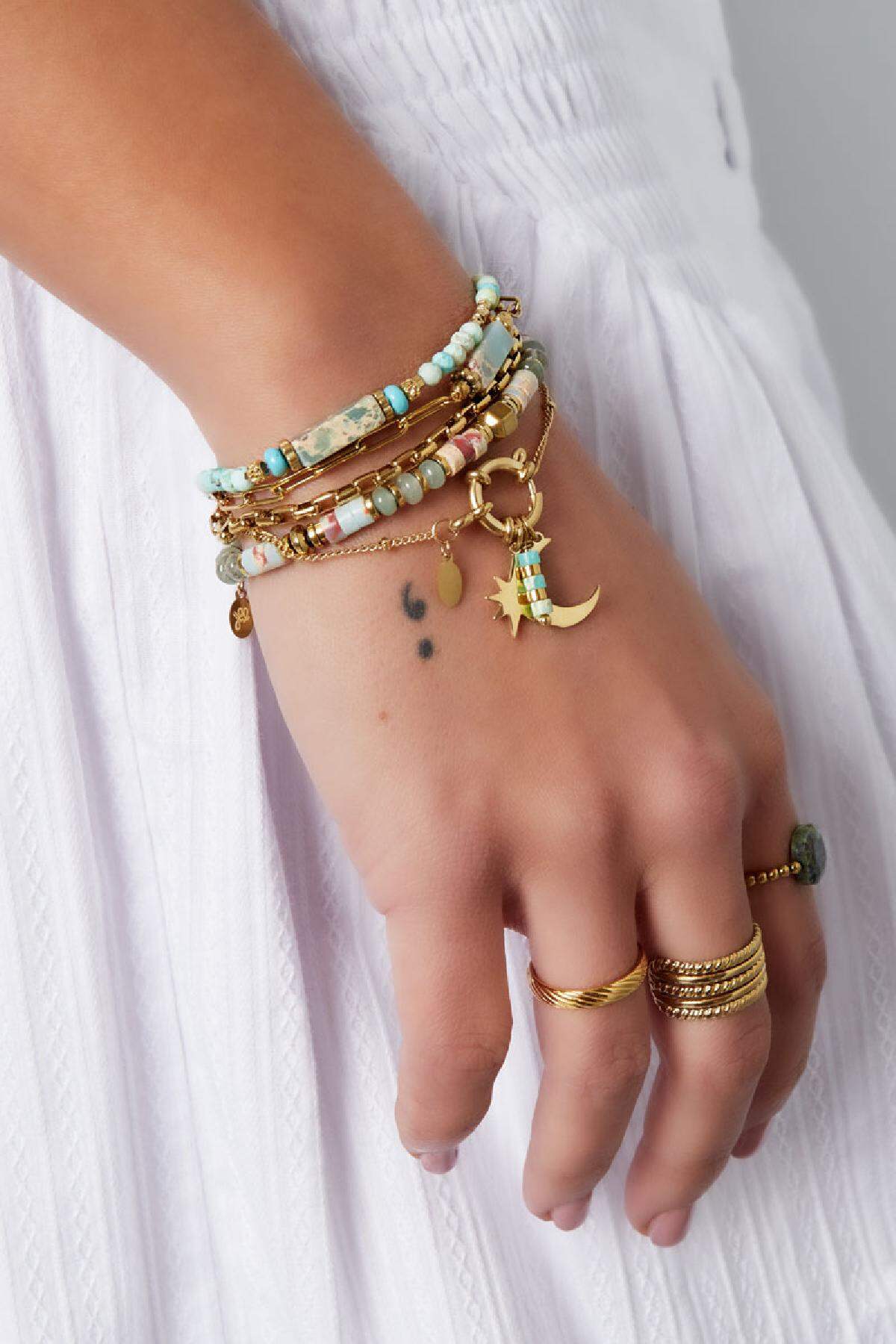 Bracelet with pendant natural stone - Natural stones collection Pink & Gold Color Stainless Steel 2