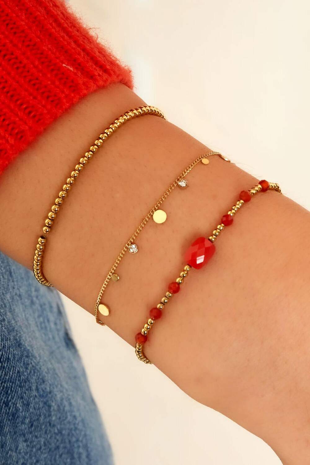 Bracciale semplice con dettagli in strass Gold Stainless Steel h5Immagine2