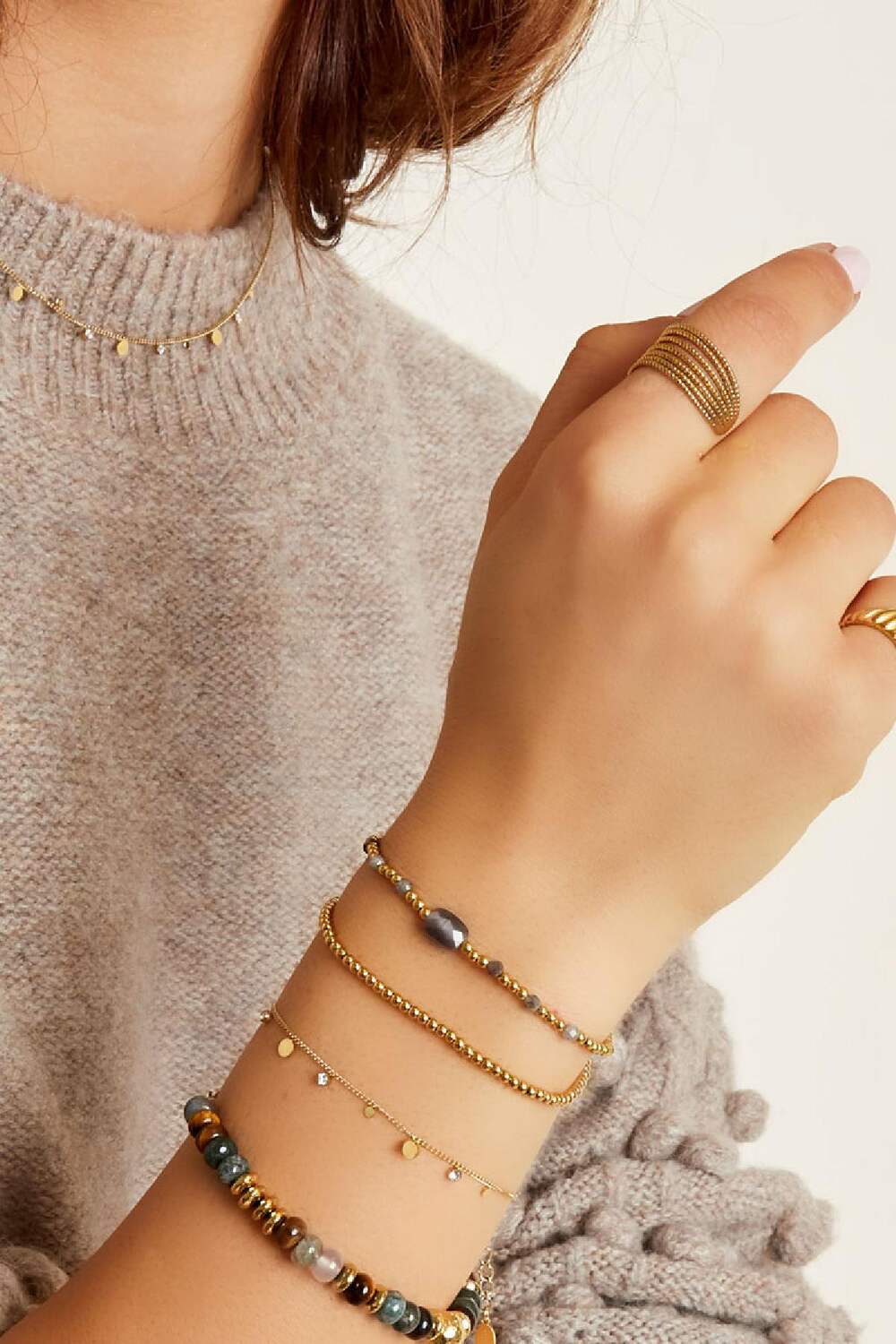 Bracciale semplice con dettagli in strass Gold Stainless Steel h5Immagine3