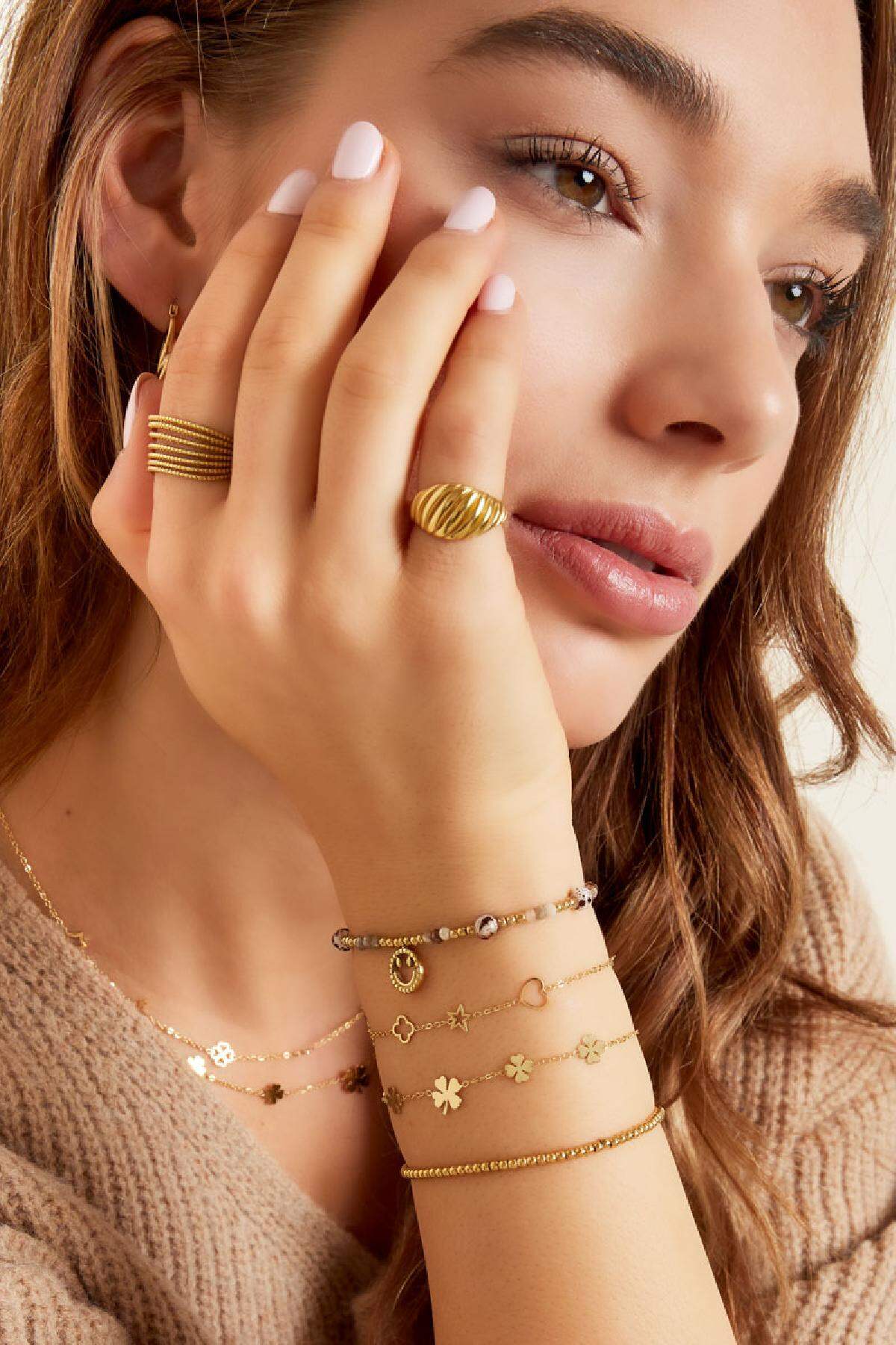 Armband 5 Kleeblätter Goldfarbe Edelstahl
