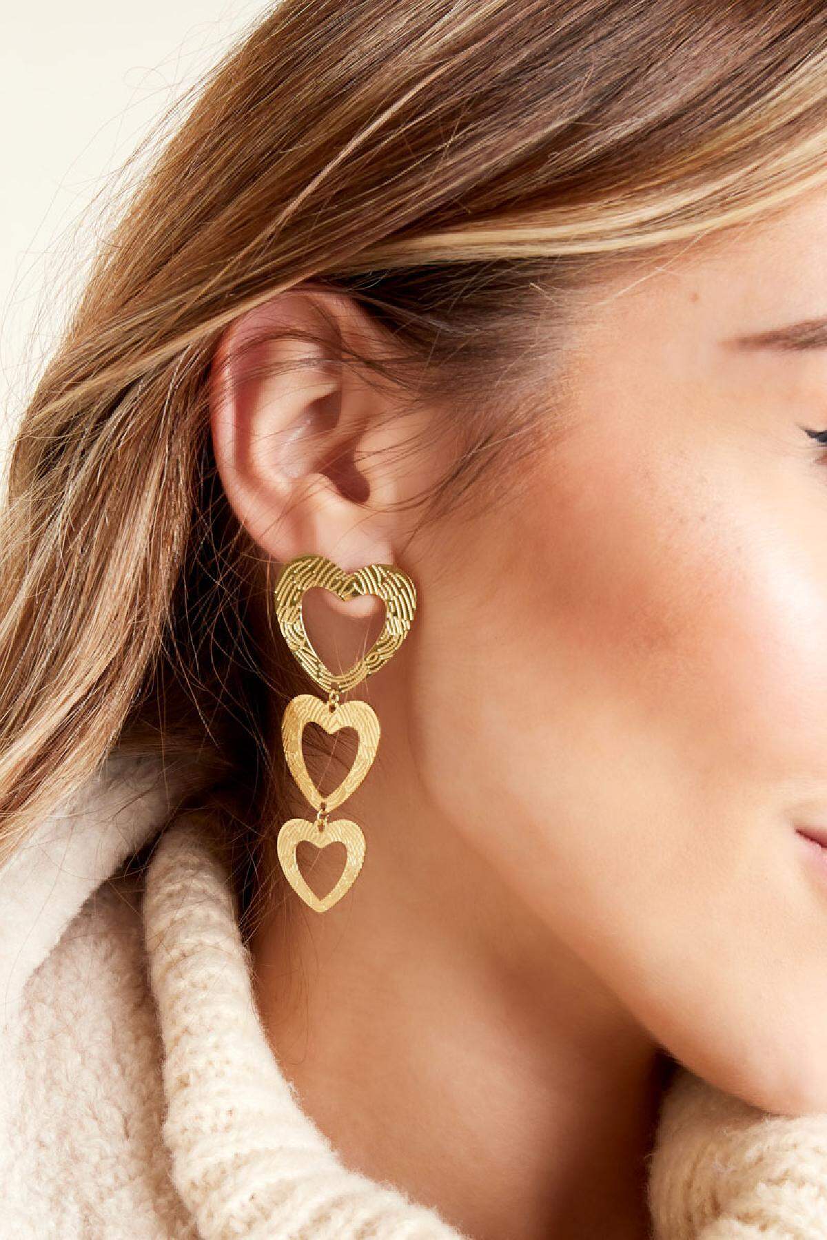 Pendientes de corazón con patrón Color dorado Acero inoxidable h5 Imagen2