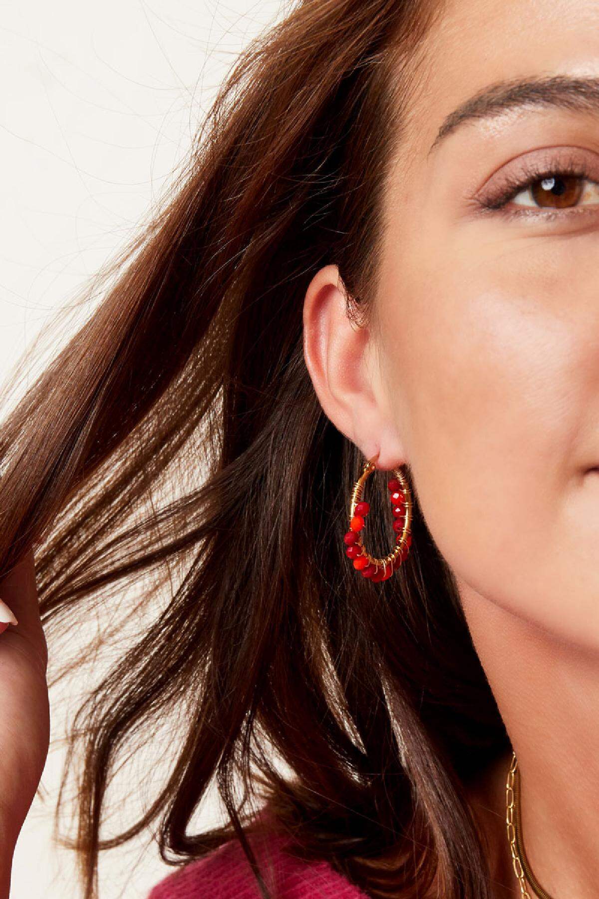Boucles d'oreilles créoles avec grosses perles colorées Bleu Acier inoxydable Image5