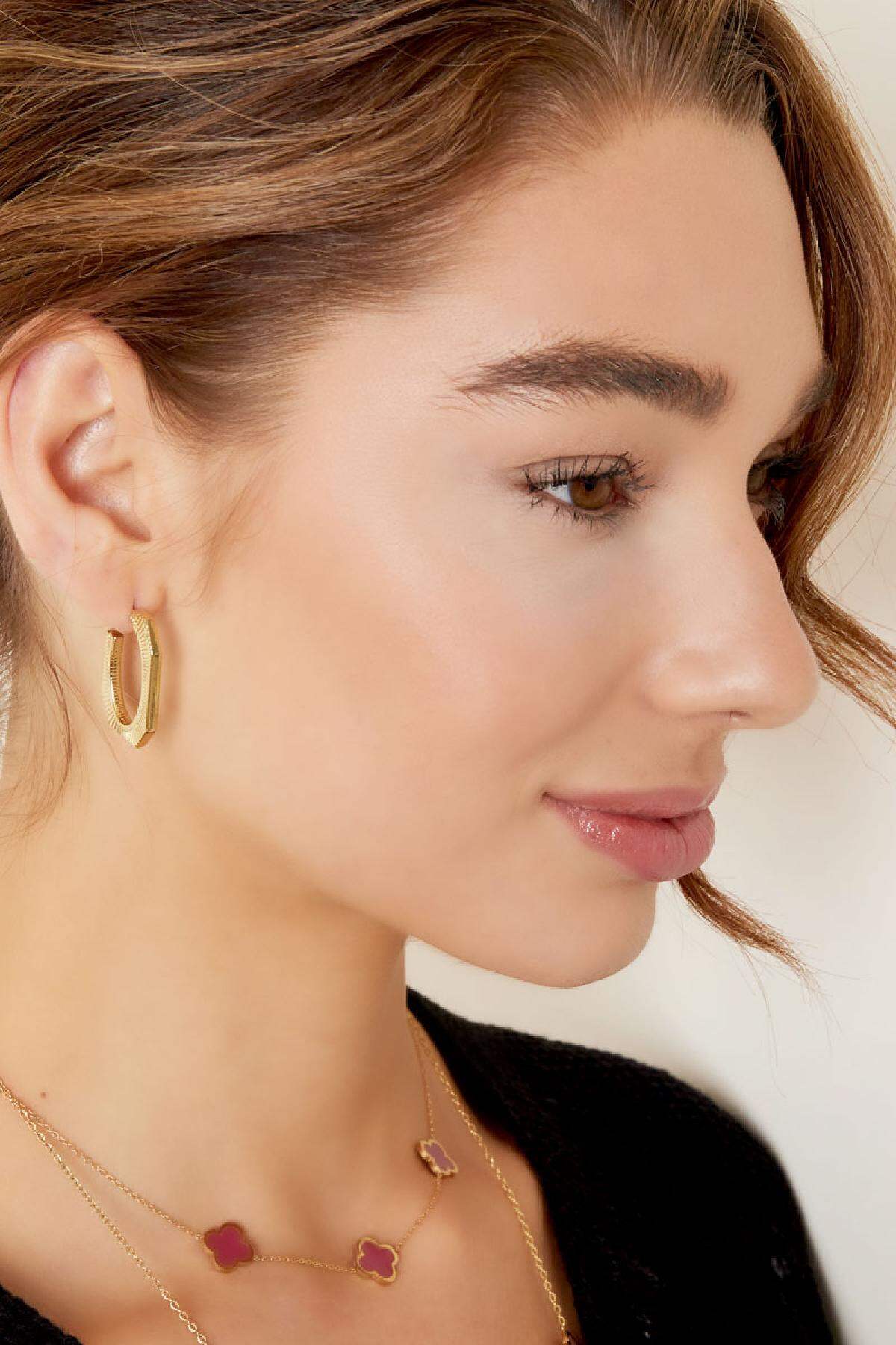 Earrings striped design Silver Color Stainless Steel 2