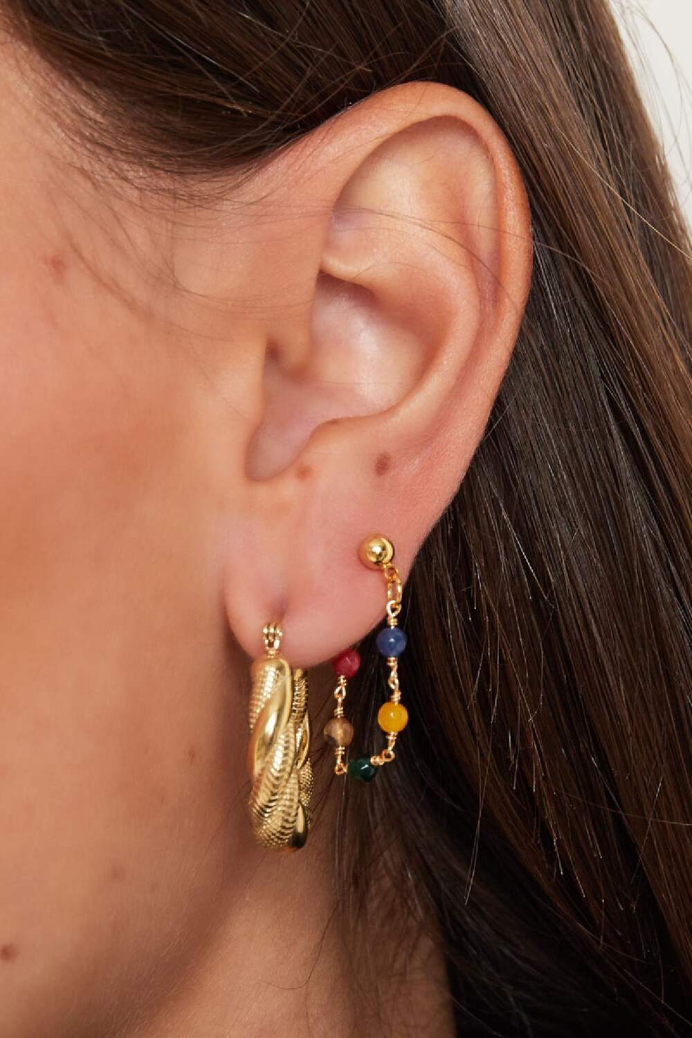 Oorbellen met ketting en steentjes Goud kleur Koper h5Afbeelding3