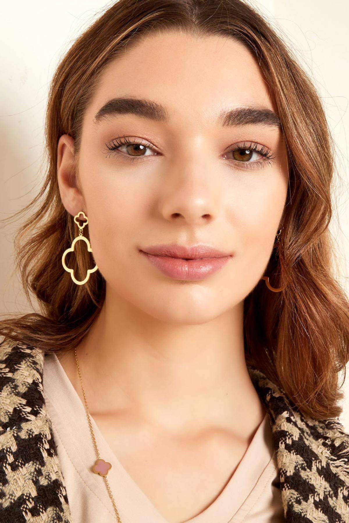 Earrings 2 Clovers Gold Color Stainless Steel 2