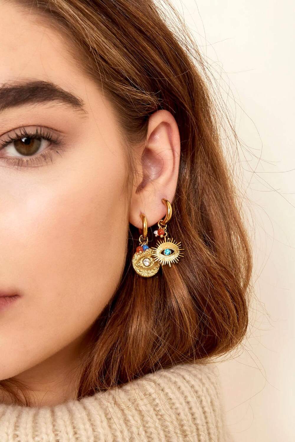 Earrings eye with beads Gold Color Stainless Steel h5Picture3