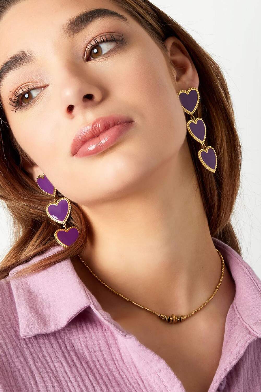 Boucles d'oreilles 3 coeurs gracieux à la suite Violet Acier inoxydable h5Image2