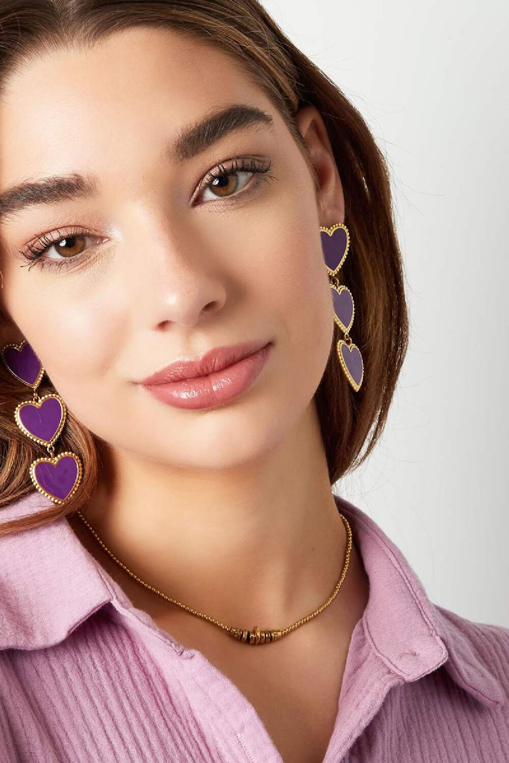 Boucles d'oreilles 3 coeurs gracieux à la suite Violet Acier inoxydable h5Image5
