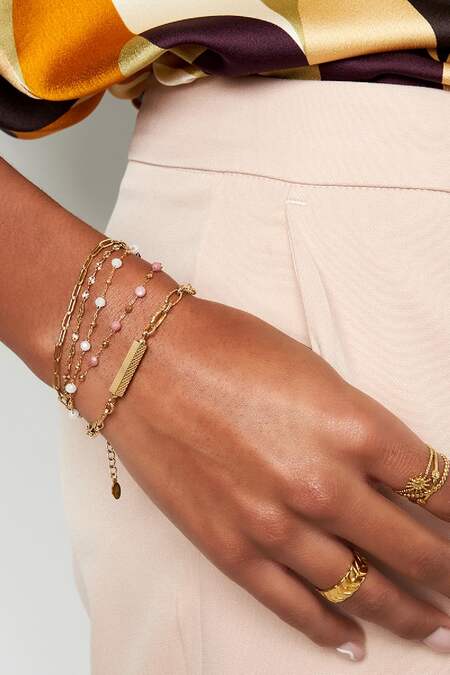 Link bracelet with charm Gold Color Stainless Steel 2