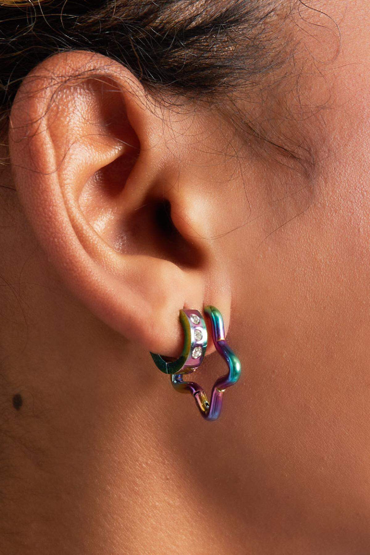 Pendientes estrella holográfica Multicolor Acero inoxidable Imagen3