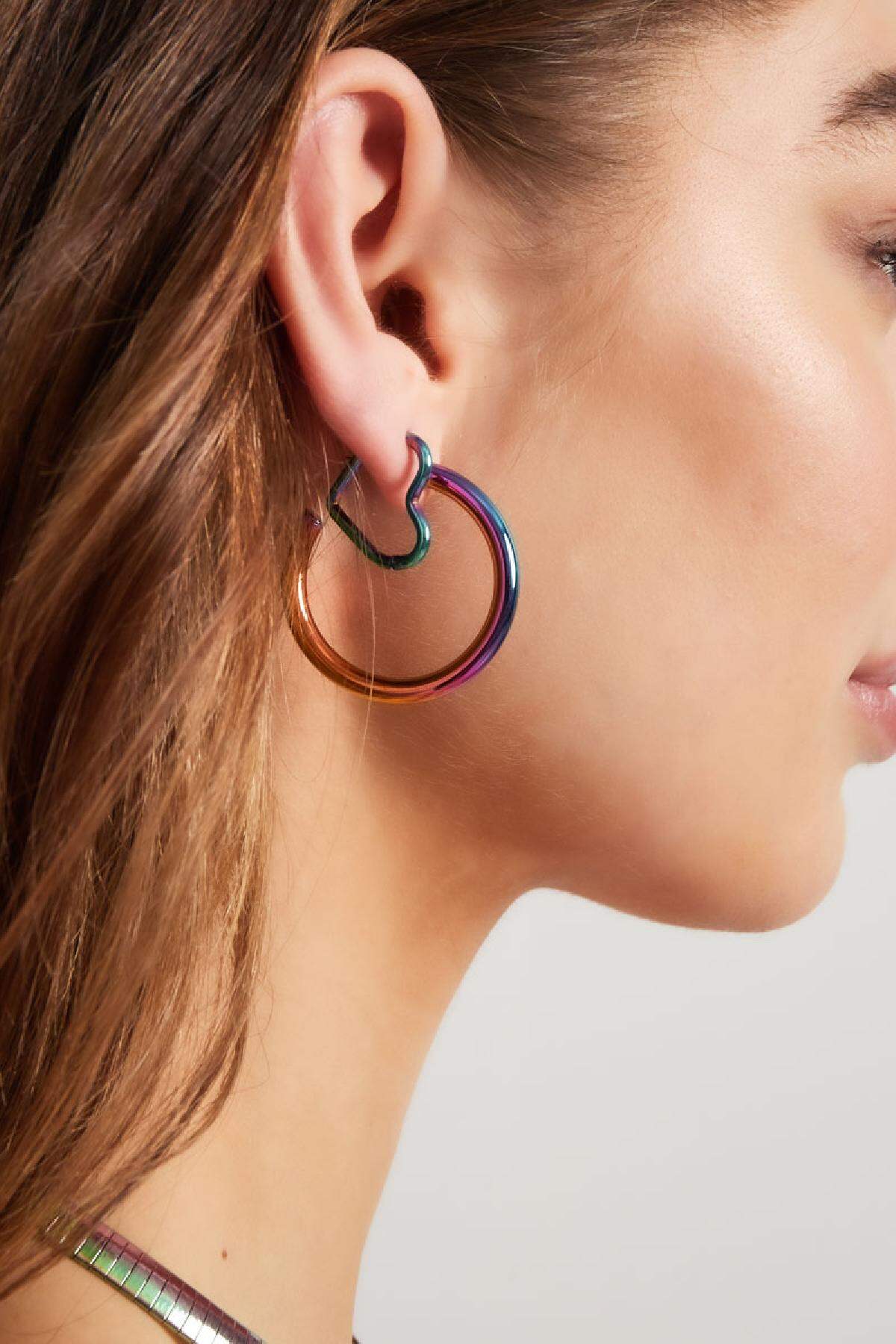 Pendientes corazón holográfico Multicolor Acero inoxidable h5 Imagen2