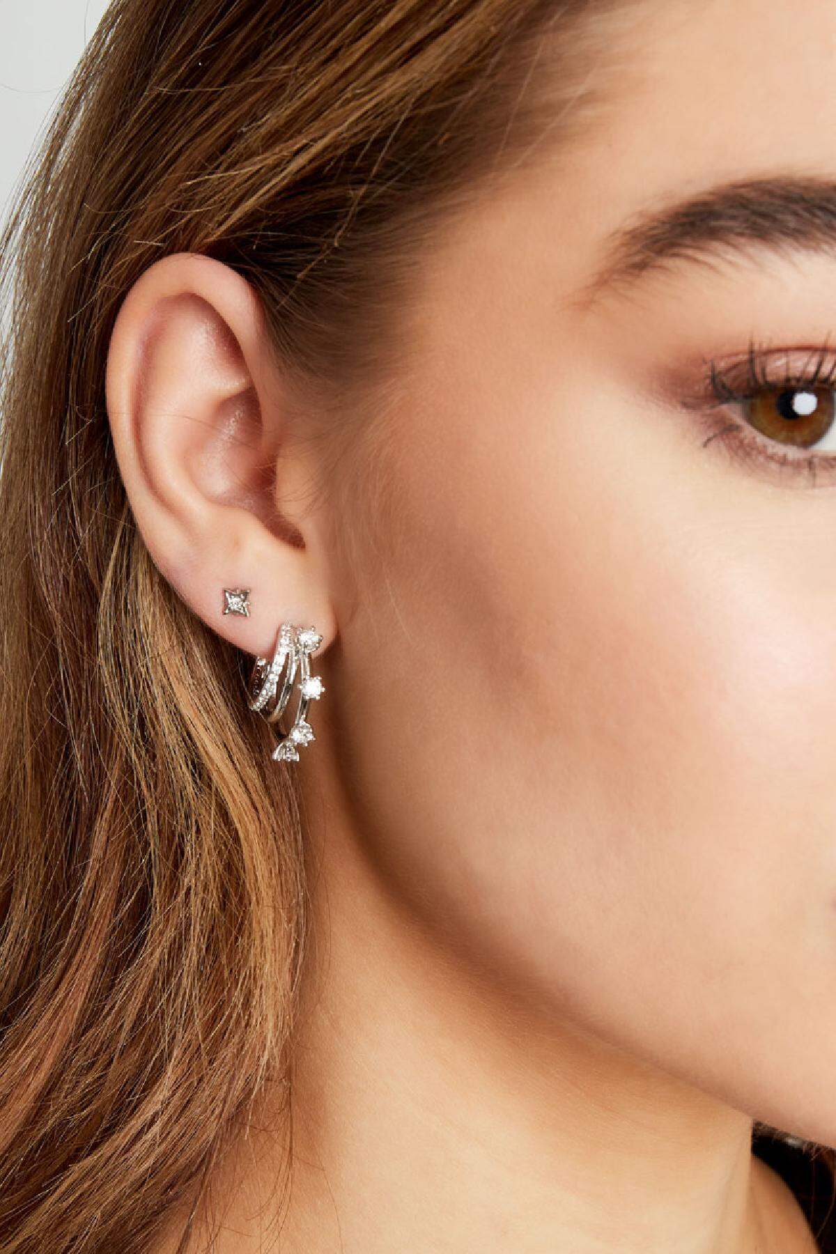 Ear studs star with strass Gold Color Stainless Steel 2