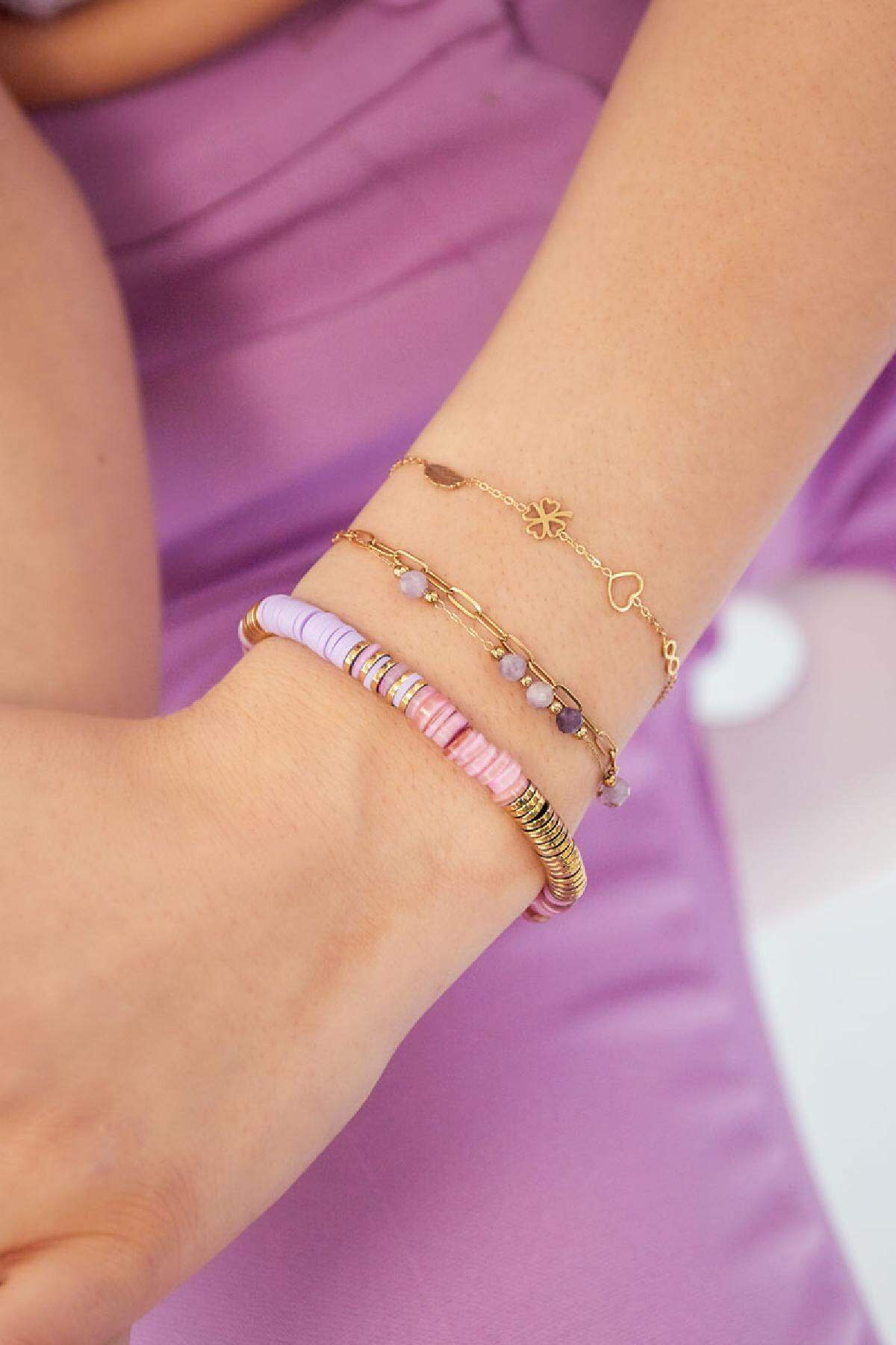 Doppio bracciale maglie/perle tonde - Collezione pietre naturali Green & Gold Stainless Steel