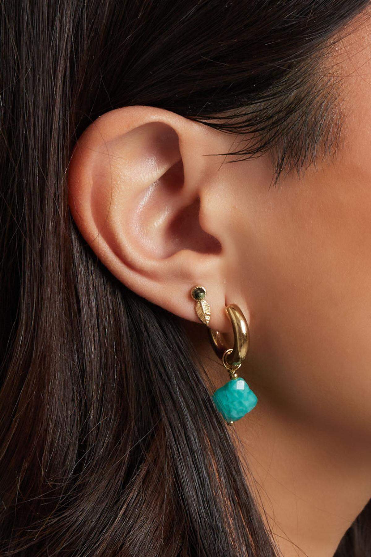 Pendientes con trébol - Colección Piedras naturales Verde & Color dorado Acero inoxidable Imagen3