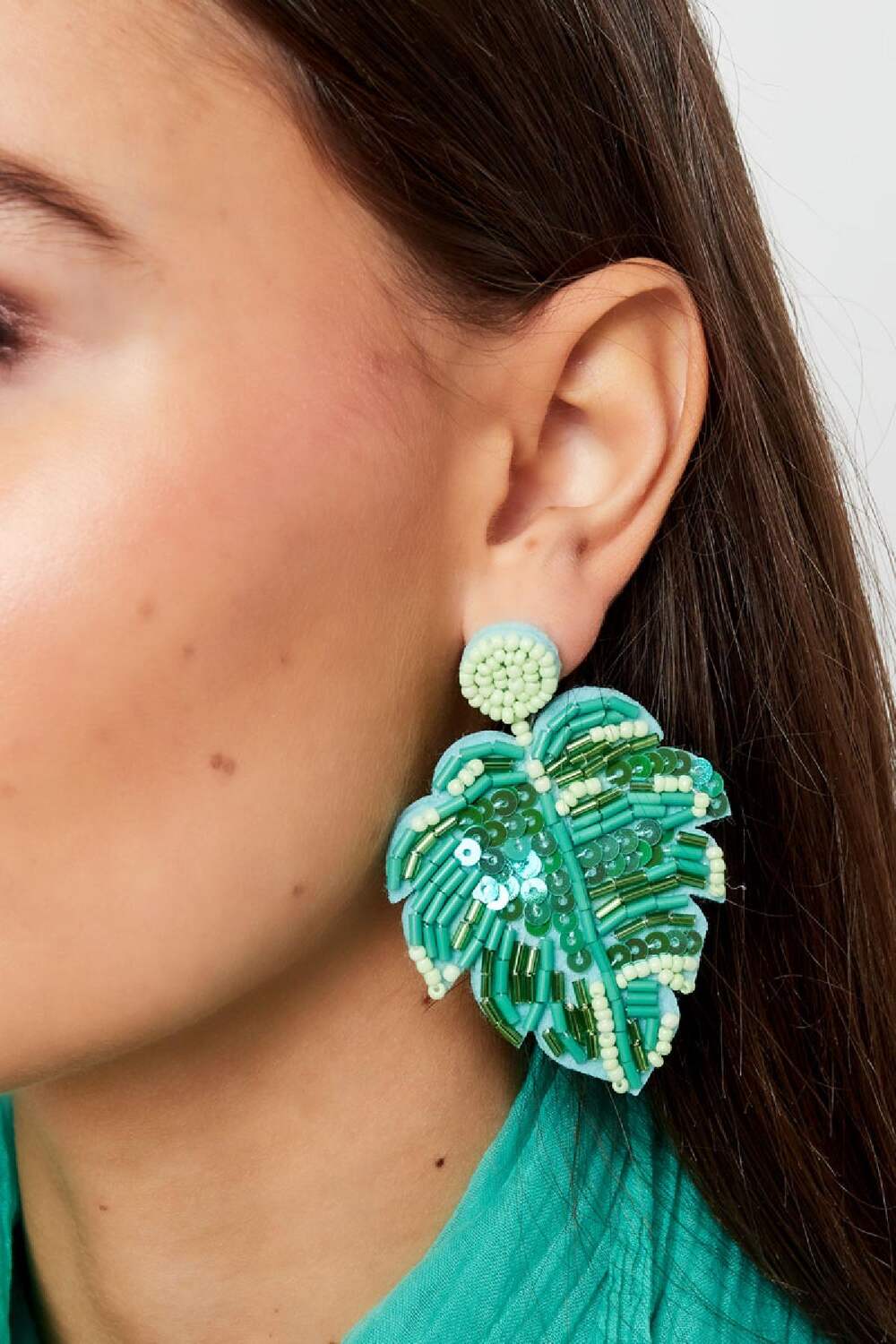 Pendientes con cuentas de hojas Verde Glass h5Imagen3