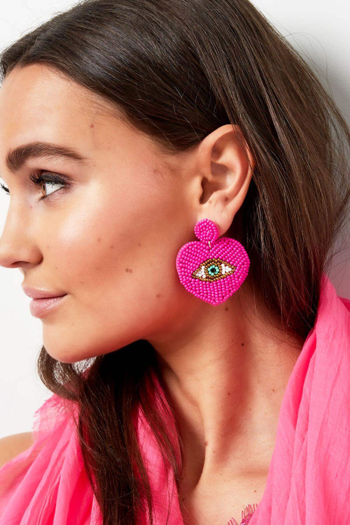 Pendientes de cuentas con ojo Fucsia Glass Imagen3