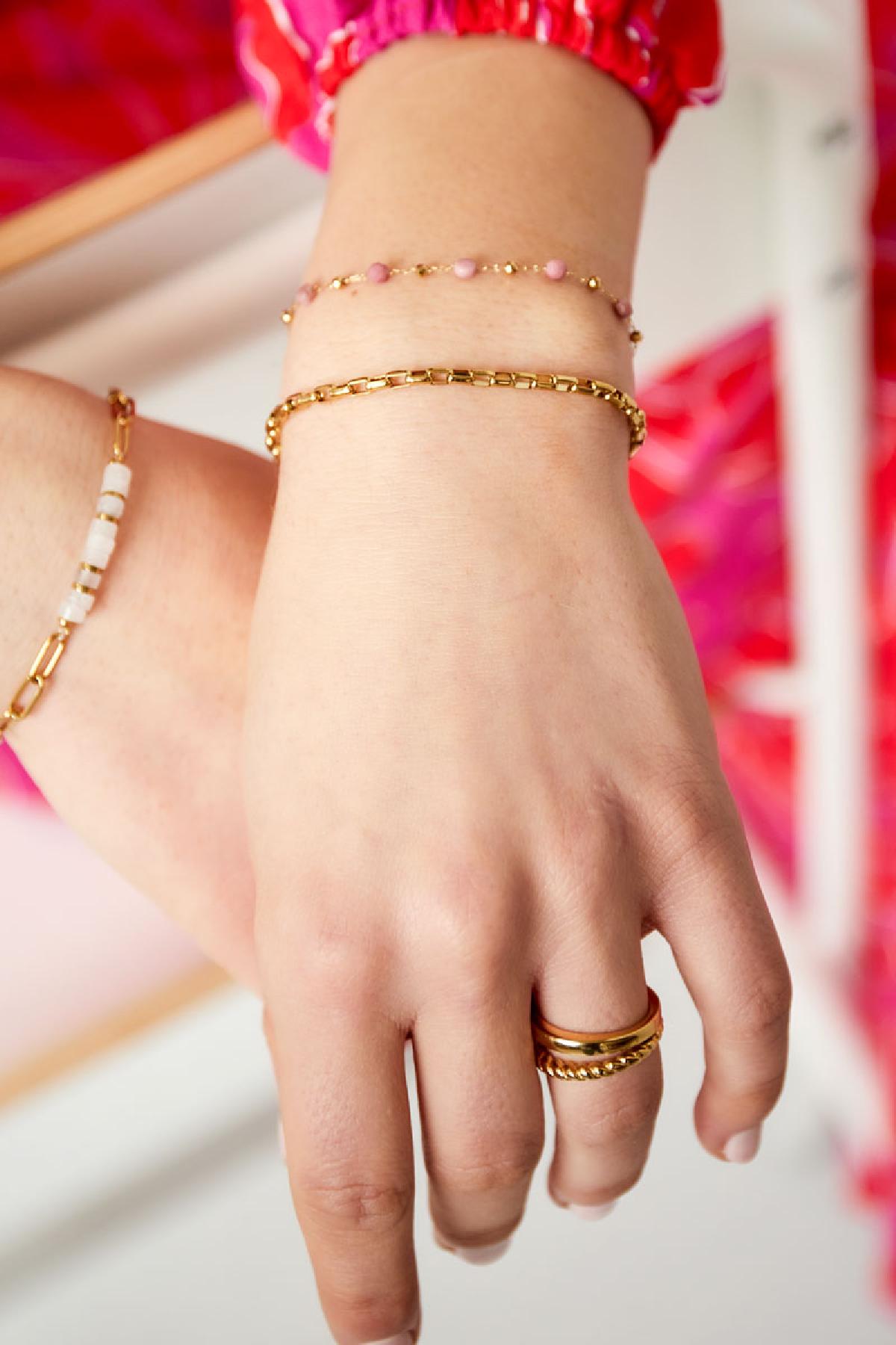 Groothandel Vierkante Schakel Armband RVS Goudkleurig Basic Stijl voor Vrouwen Set van 1, foto 2 van 3