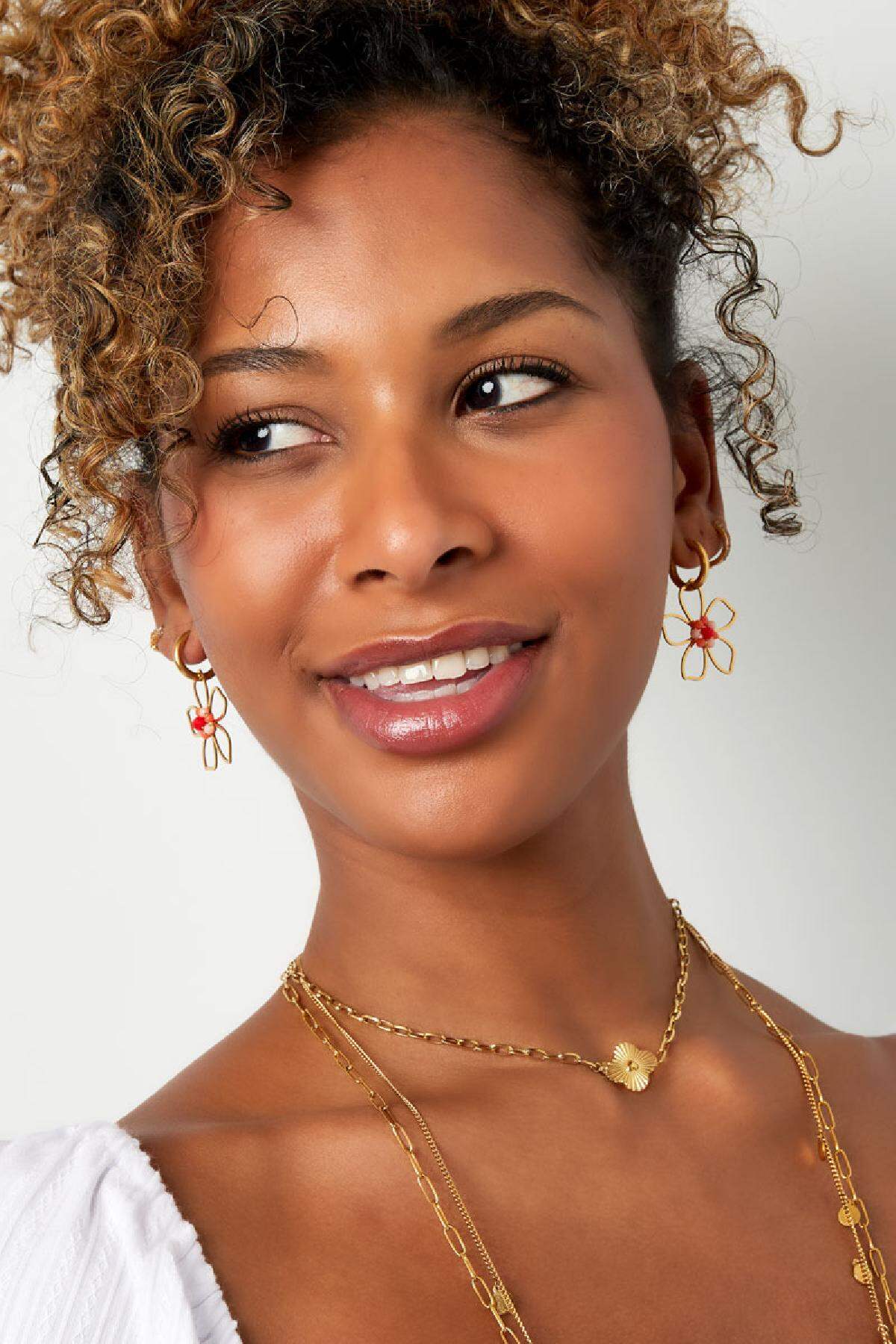 Earrings wild flower Pink & Gold Color Stainless Steel 2