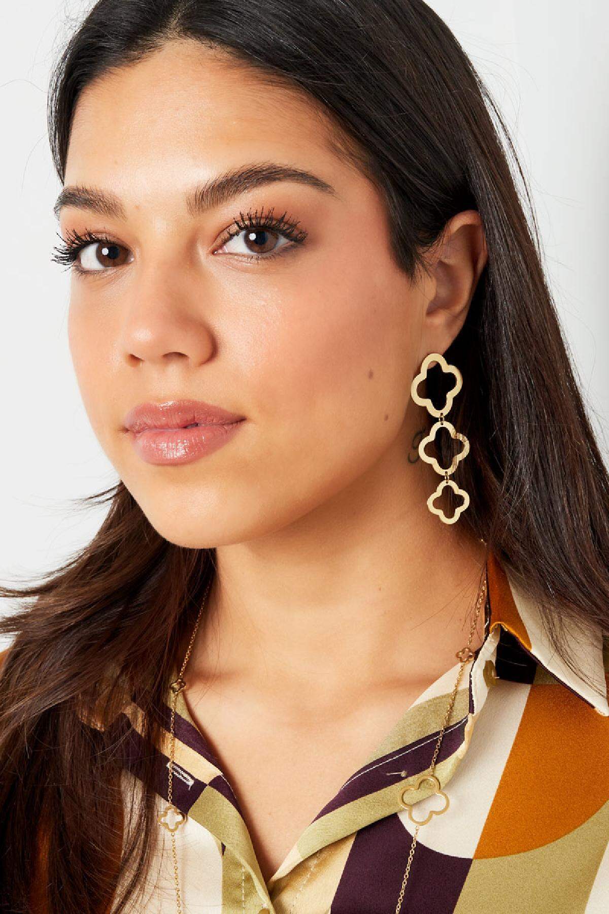 Statement earrings clovers Gold Color Stainless Steel 2